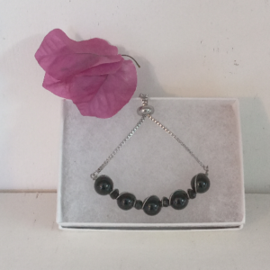 Simply Wrapped Adjustable Gemstone Bracelet Onyx Agate & Silver