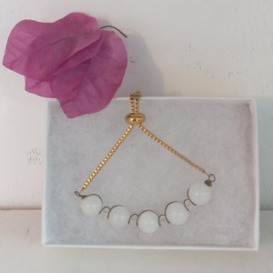 Simply Wrapped Adjustable Gemstone Bracelet White Jade & Gold