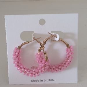 Simply Wrapped Seed Bead Hoops pink & gold