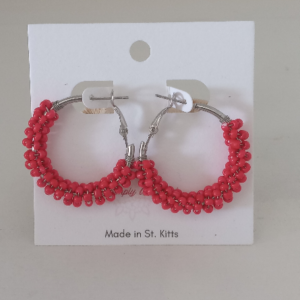 Simply Wrapped Seed Bead Hoops red & silver