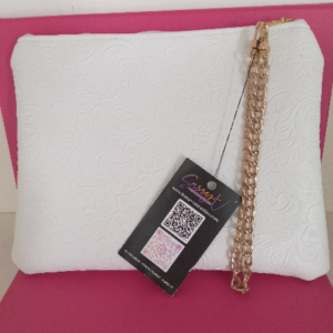 White Vegan Leather Clutch with Chain