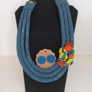 De-Colle-Te Denim Button Accent Necklace